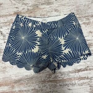 J. Crew Size‎ 0 Womens Blue Flower Scalloped Hem Shorts Linen Blend Floral Beach